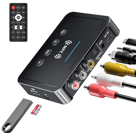 Boannice NFC Multi-función Adaptador Bluetooth Digital Bluetooth 5.0 Receptor Transmisor FM 3-en-1 Adaptador Bluetooth para Todo Tipo de Altavoces,sobremesa,portátil,TV,Amplificador,proyector,Coches
