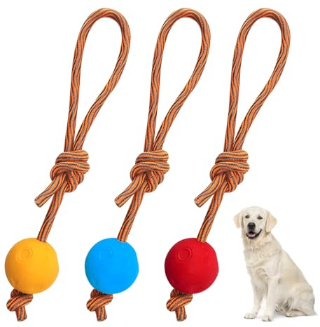 HENGBIRD 3 PCS Pelota con Cuerda, Pelota Perro Indestructible, Apto para Perros De Todos Los Tamaños