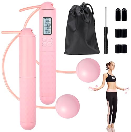 Ropeless Skipping Rope, Skipping Ropes For Adults, Wireless Skipping Rope With Counter, Cordless Skipping Ropes Gravity Ball Jump Rope At Home Workout Experience Equipment For Women Men (Pink)