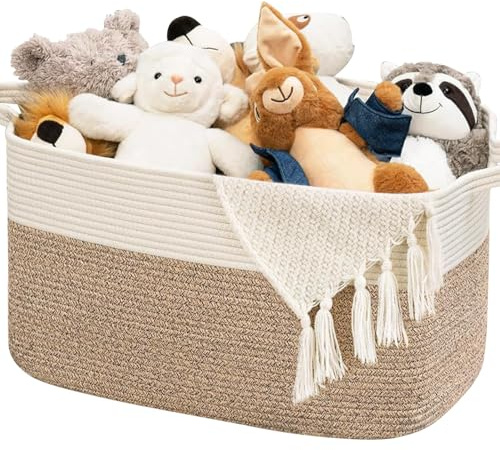 Large Storage Basket with Handles, Foldable Woven Storage Basket for Home