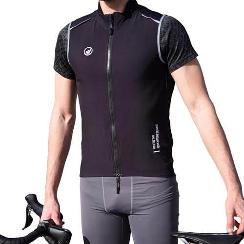 IMPALAPRO Gilet Antivento Ciclismo Uomo – Gilet Bici Uomo Leggero e Traspirante con Tasche e Dettagli Riflettenti (L, Nero)