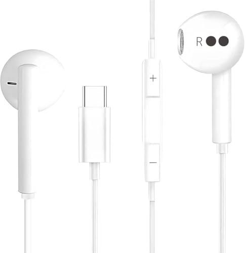 USB C Headphones Wired Earphones with Built-in Mic & Volume Control, Extra Bass Earphones, In-Ear Headphones Wired Earbuds with Noise Cancelling Usb C Earphones Compatible for Phone 16/15 S22/S23/S24