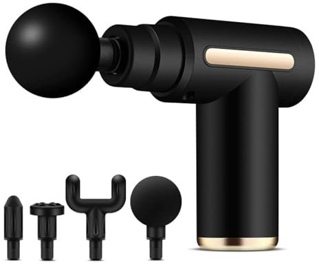 Lvozize Pistolet de Massage Musculaire, Handheld Appareil de Massage Masseur Massage Gun Appareil Massage dos et Nuque 4 têtes de massage et 6 vitesses - Soulage Douleurs et Raideurs Musculaires