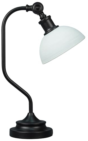 Folux Cordless Vintage Bankers Table lamp, 5200-mAh Rechargeable Battery, 3-Level Brightness, Build-in Integrated LED 320 Lumen Max, Half-Globe Glass Shade, for Bedside Desk Nightstand Light