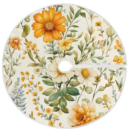 Florals Jupe de sapin de Noël ronde en jacinthes de souci Beige Taille L pour fête, maison de vacances, 1,2 m