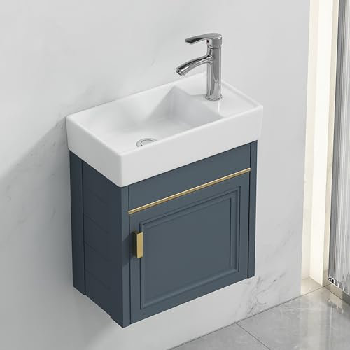 Eckwaschbecken Mit Unterschrank,Kleines Waschbecken Gäste Wc,Waschbecken 40 Cm Breit,Aufsatzwaschbecken Oval,Hängewaschbecken,Porzellan Keramik,Kleines Waschbecken Gäste Wc(16.1 * 8.6/41 * 22cm(L))