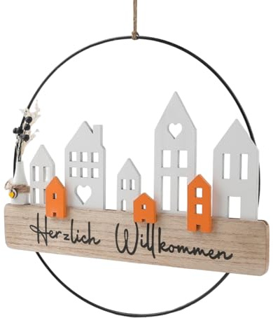 BDHYYM Ghirlanda di fiori secchi, per porta, con scritta in lingua inglese Benvenuto, decorazione da appendere, personalizzata, con targhetta di benvenuto, fiori secchi e casa, decorazione per la