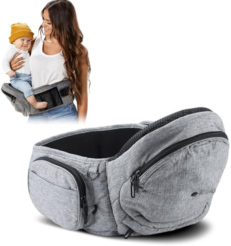 Baby Hüftsitz Ergonomisch, Leichtgewicht Taille Hocker, Baby Hüftsitzträger für Kleinkinder 0–36 Monate, mit Einstellbarem Taillengurt & Atmungsaktivem Mesh, Ideal für Unterwegs, Farbe Grau