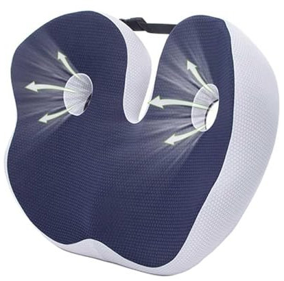 Cojín de asiento de espuma viscoelástica para aliviar el dolor de cadera, espalda y ciática. Almohada ortopédica ergonómica para sentarte cómodo que reduce la fatiga y la presión sobre la tuberosidad