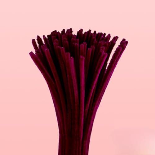 YKAFADE 200 Stück Pfeifenreiniger Chenilledraht, 30CM Pfeifenputzerdraht für Handwerk Dekorationen Pfeifenputzer zum Basteln Biegeplüsch Basteldraht für Kreative DIY-Projekte Basteldeko -Weinrot