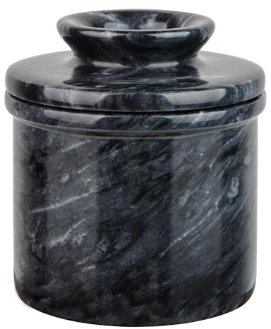 Jersinwei Französische Butterdose aus Naturmarmor, Handpolierte Butterglocke mit Deckel, Butterdose für Streichfähige Butter, Schwarzer Nebel
