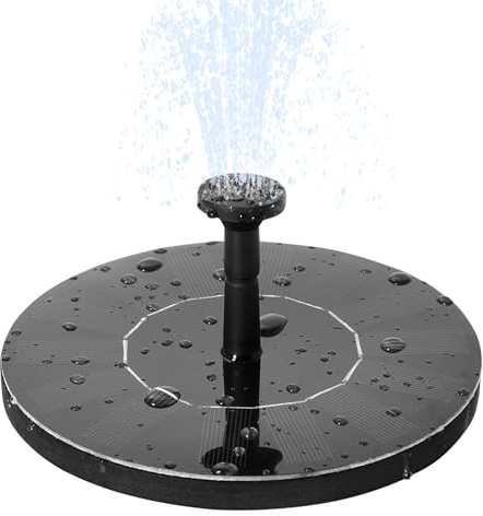 PEILU Fontaine solaire 7 V/1,4 W Pompe avec panneau solaire et buses Mini pompes de fontaine ronde Décoration de jardin Pompe de bassin pour étang de jardin Jeu d'eau Fontaine Piscine à poissons Bain