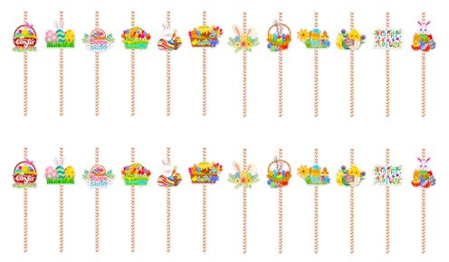 24pcs Easters Eggs Rabbits Paper Beverage Drinking Straw Decorative Drink Straw Wedding Birthday Party Supplies