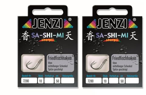 Set 2 Packungen gebundene Friedfischhaken Angelhaken von JENZI (20 Stück), 50cm Hakengröße 2, 4, 6, 8, 10, 12 & 14 je nach Auswahl + gratis Petri Heill! Aufkleber (Hakengröße 6)
