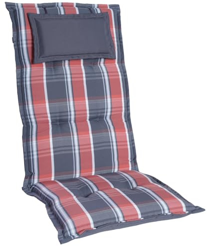 Homeoutfit24 Gartenstuhlauflagen Hochlehner, 1er Set, Grau-Orange-Kariert