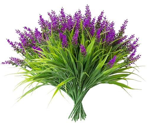 Sikweny 12 Stück Künstliche Balkonpflanzen Lavendel 37 cm Künstliche Blumen für Draußen Verstellbar Lavendel Kunstblumen Balkon Wetterfest Kunstblumen für Draußen Biegbar Drinnen Garten (Lotus)