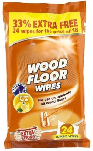 Wood Floor Wipes 24 Jumbo Pack – Laminate & Hardwood Cleaner Wet Wipes – Fresh Lemon Scent – Removes Dust, Dirt & Grime – Extra Strong for Streak-Free Shine
