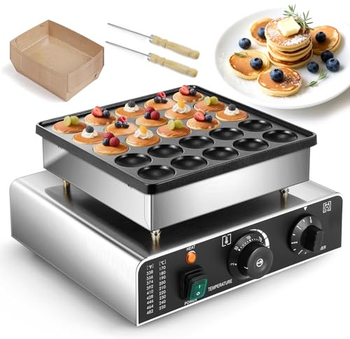 CGOLDENWALL 25 PCS Máquina para Hacer Panqueques Holandesa, con Revestimiento Antiadherente, Temporizador y Temperatura Ajustable, Mini Panqueques Eléctricos para Tortitas, Dorayaki y Poffertjes