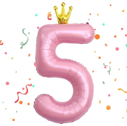 Palloncino Numero,Palloncino Numero 5 Rosa,40 Pollici Palloncini con Numeri di Compleanno con Corona,Feste Decorazione di Compleanno Palloncinos 5 Rosa,Gonfiabili Pallone per Anniversario