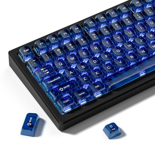 dagaladoo Dark Blue Clear keycaps,Transparent keycaps 75 Percent,Jelly keycap Set,Shine Through Key caps.,MDA Profile Keyboard Key Cap for Mx Switches Mechanical Keyboard | Shine Through keycap Glossy,Transparent MDA Profile Custom keycaps for Mx Switches Mechanical Keyboard(115-keys,Dark Blue)