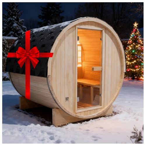 AMOCANE Sauna de vapor de barril al aire libre para 2 a 6 personas, sauna de madera de bajo EMF para el hogar, spa tradicional con calentador TOULE de 6 KW, rocas, cubo, sistema impermeable (70.8 x