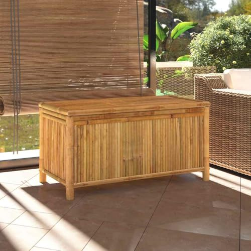 Mokuyary trädgårdskista 110 x 52 x 55 cm bambu förvaringslåda, förvaringsbox kuddlåda trädgårdslåda för trädgård, terrass, balkong, trädgårdsredskap, pooltillbehör
