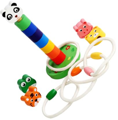 GANAZONO Jeu Anneaux Bois Éducatif pour Garçon Fille Kit de Lancer Anneaux Colorés Jeu Interactif Parent-garçon Fille pour Éveil et Patience Éducatif Garçon Fille