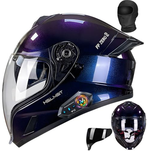 Bluetooth Full Face Motorcycle Helmet DOT Approved Modular Motorcycle Helmets with Built-in Sun Visor, Multi-Ventilation Ports, for Adults Men Women Casco Moto Hombres Mujeres (E, XXL61~62CM)