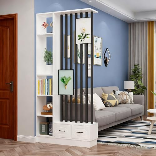 Divisorio d’ingresso moderno e minimalista, parete divisoria minimalista per soggiorno e ingresso, divisorio d’ingresso con spazio di archiviazione(White+Black,100x30x202cm/39.4x11.8x79.5in)