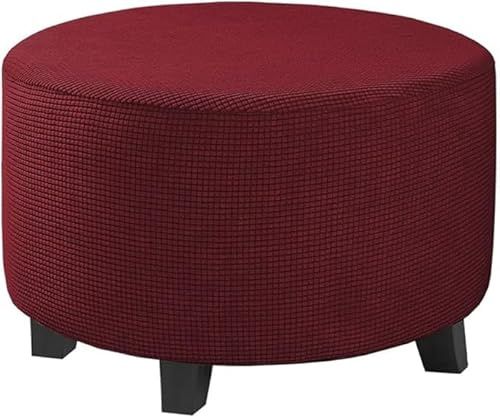 qifeiza Copripouf Rotondo Elasticizzato, Copertura per Ottomani, Fodera Rimovibile Lavabile in Tessuto Jacquard, Antipolvere Antimacchia per Soggiorno Camera Ufficio, Ecologico Blu Marino(rosso, L)