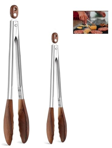 Walnut-Tip Wooden Cooking Tongs, 2-Pack Heat-Resistant & Anti-Slip Kitchen Tongs with Smooth Locking Design, Perfect as Serving Utensils for Salad, Grilling, and a Versatile Cooking Set