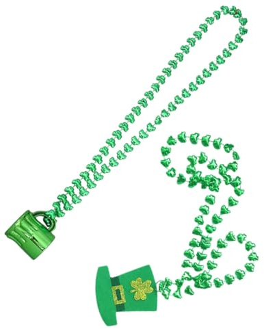 YARNOW Collier de Perles Vertes pour Femme Saint-patrick, Taille Adulte, Léger et Confortable, Accessoires Festifs Saint-patrick, Lot de 2 Set de Pendentifs (gobelet Petit Chapeau