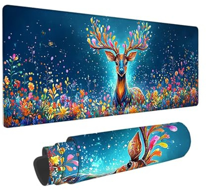 Tapis de Souris de Jeu, 1400 x 600 mm XXL Tapis Souris Gaming Grand, Antidérapant Étanche, iExtended Long Clavier Mouse Pad XXL, Accessoire Bureau, pour Gamer, Ordinateur, PC (Forêt Cerfs) i-687