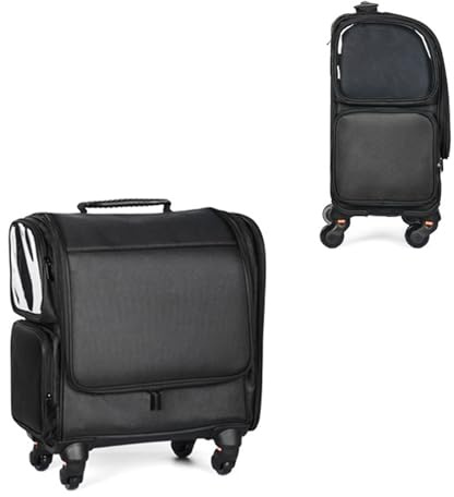 Maquillaje De Tren Maleta con Ruedas, Maleta De Maquillaje Profesional con Ruedas, Material De Tela Oxford, Rolling Maletín De Maquillaje Profesional Estuche para Maquilladores, Negro