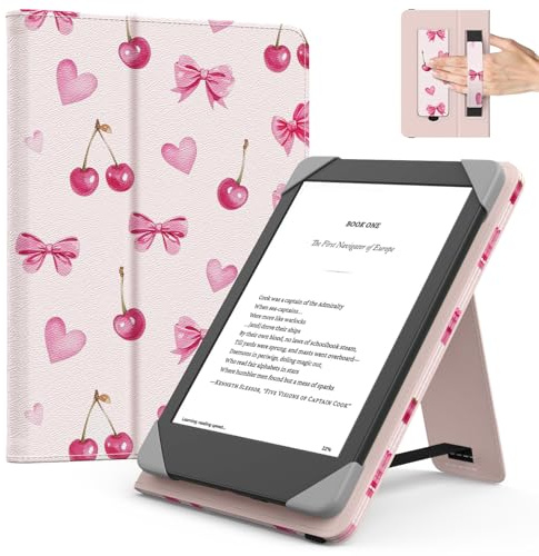 MoKo Universal hülle für 6 Zoll Kindle E-Reader und Tablet, Kirschbogen | Kindle Zubehör für 6 kindle/Kobo/Tolino/Pocketook/Sony E-Book-Tablet, Leichte Flip-Hülle, Mit Handgurt, Mit Ständer