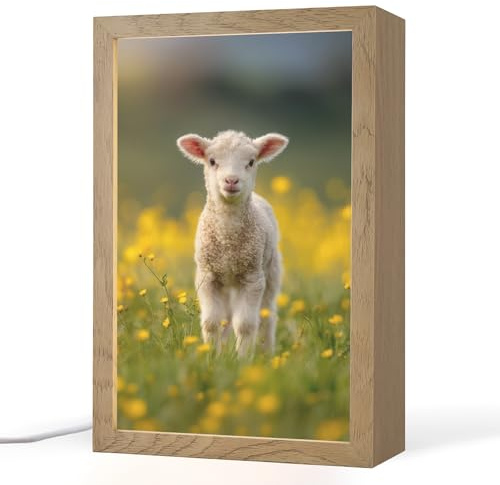 OnlyWow© Nachtlicht Kinder Baby Lampe Kinderzimmer Kindernachtlicht | 20x30 cm - Stilllicht Kinderlampe Lamm - Gras - Blumen - Gelb