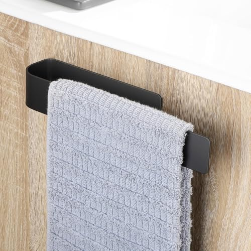 OETAMS Adhesive Towel Holder Self No Drilling Towel Rail 26CM, Black | 304 Stainless Steel Hand Towel Holder Rack Wall Mounted for Bathrooms and Kitchen Rustproof Towel Ring