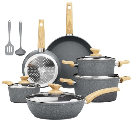 Kitchen Academy 12 Pièces Lot Poêle et Casserole Batterie Induction Grises
