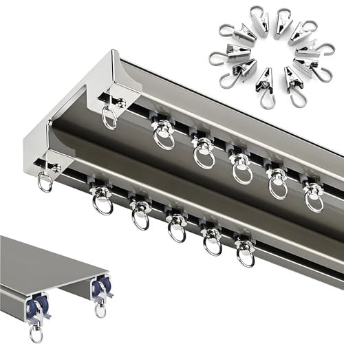 Dubbla stänger i aluminium med takmontering, tyst glidbana med klämmor för vardagsrum och sovrum (champagne 80 cm)