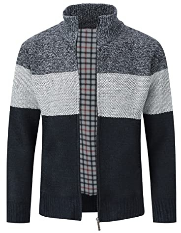 Sliktaa Men Casual Cardigan Zip Stand Collar Fleece Knit Coat | Pineapple knit texture zip front stand collar ribbed cuffs warm pockets for office layering jeans and relaxed weekends