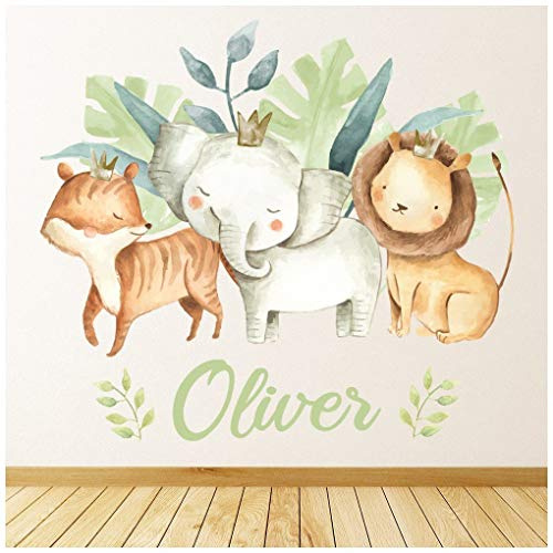azutura Custom Name Safari Animals Nursery Wall Sticker Personalised Kids Room Decal available in 8 Sizes Digital