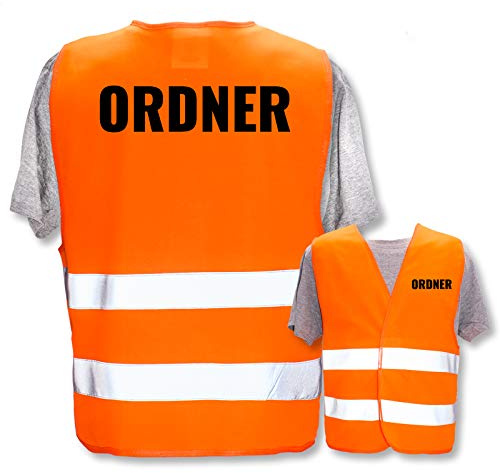 Hochwertige Warnweste mit Leuchtstreifen * Bedruckt mit: Ordner * Farbe + Größe: Orange (XL/XXL) * Thema Sicherheit und Team * Farbiger oder Reflektierender Druck