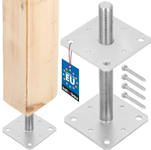 KOTARBAU® Soporte para postes 160 mm x 160 mm x 250 mm, rosca M24 mm, para atornillar, Base de sujeción galvanizada, Altura ajustable, Pie de suelo de hormigón, Anclaje, Placa de suelo regulable