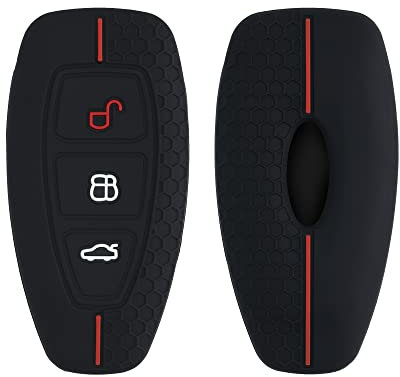 kwmobile Autoschlüssel Schutzhülle kompatibel mit Ford 3-Tasten Autoschlüssel Keyless Go Hülle - Schlüsselhülle aus Silikon - in Schwarz Rot