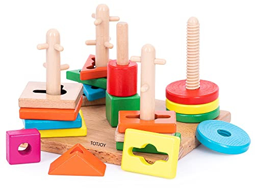 Montessori toys for 2 year olds Geometric Shapes sorting Busy Board for Toddlers wooden toys for 18+ Months olds Gears Blocks Shapes Sorting Stacking Sensory Boys Girls Educational puzzle 2+ year