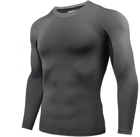 AMZSPORT Herr kompressionströja långärmad funktionell tröja sportskjorta andningsbar löpartröja, grå, XL, 113006-grå, XL
