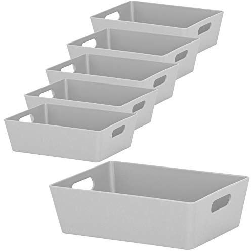 6x Ordnungsboxen 5cm hoch GRAU 16,5x12x5cm 770ml Kunststoff Bad Korb Kiste