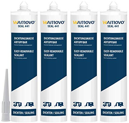 wamovo® Dichtstoff SEAL441 für Wohnwagen, Wohnmobil, Boot | 1240 ml | Grau, Weiß, Schwarz | Dichtmasse (4x Grau)