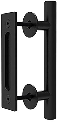 CCJH Manija de la Puerta del Granero Corredera Tirador de Manija de Puerta Negra Moderno para Puerta de Madera (24 cm)