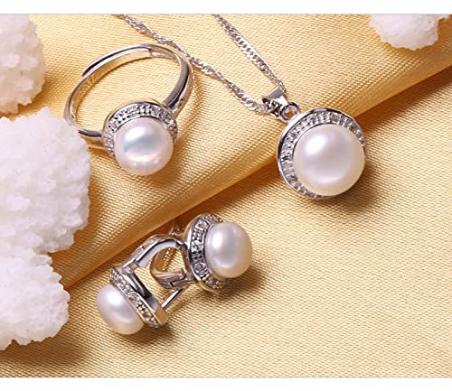 Natürliche Süßwasser 925 Sterling Silber Perlenkette Schmuck Sets Für Frauen Punk Statement Perlenring Ohrclips Sets